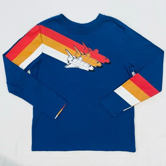 Hanna Andersson Tee Boys 10 140 cm Bright Blast Off Space Shuttles Shirt Cotton - Picture 1 of 3
